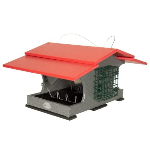 JCs Wildlife Gray Hopper and Suet Feeder with Cardinal Red Roof