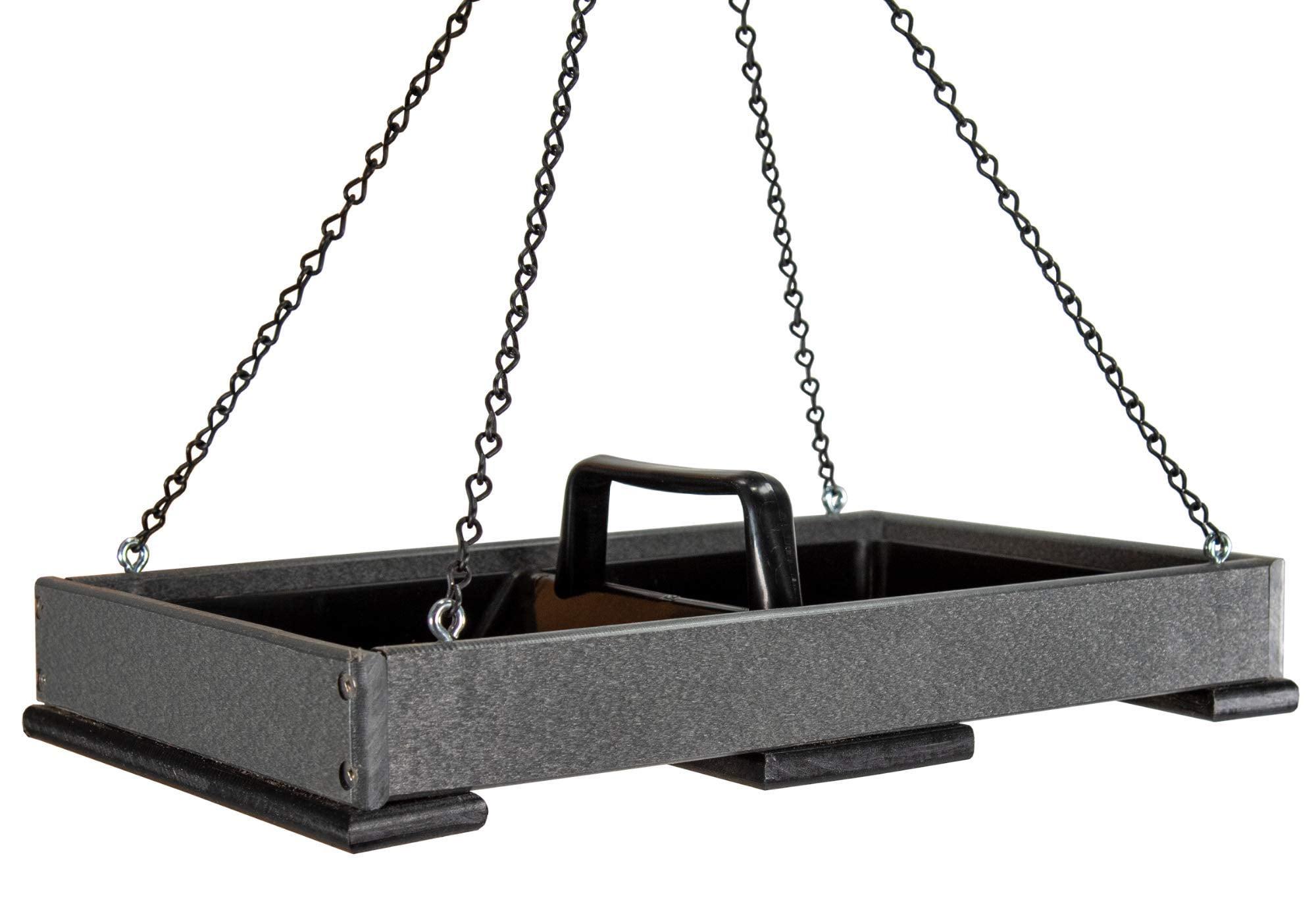 JCs Wildlife Poly Lumber Hanging Tray Platform Bird Feeder with Removable Seed Tray - Backyard Open Platform Cardinal Feeder (Gray, Large)