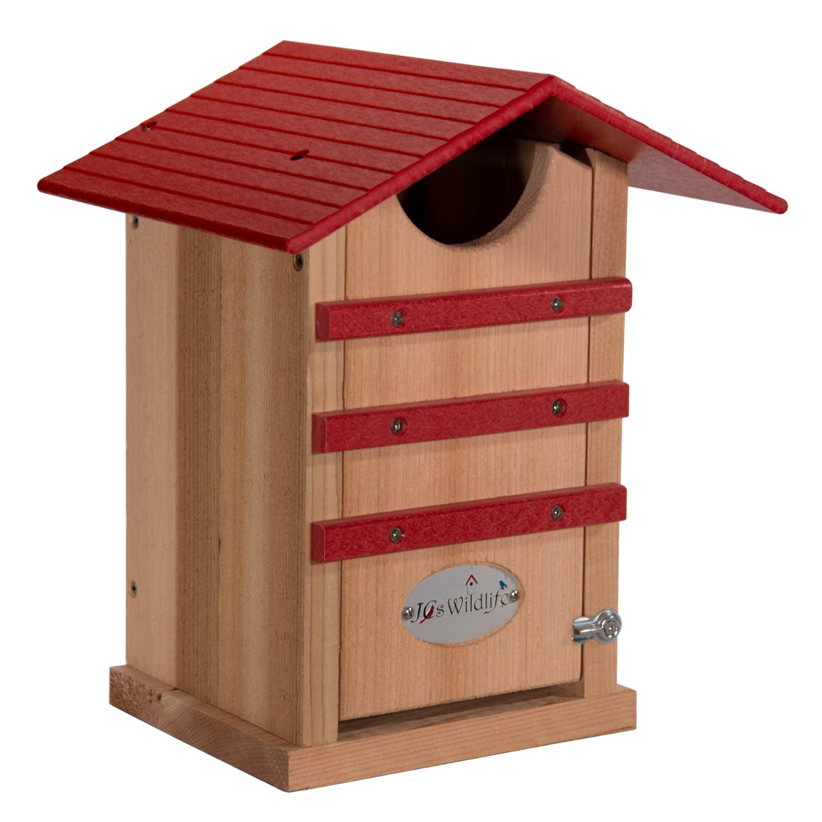 JCS Wildlife Screech Owl or Saw-Whet Owl House Cedar Nesting Box with Poly Lumber Roof - Screech Owl Nest Box - Made in the USA (Cardinal Red)