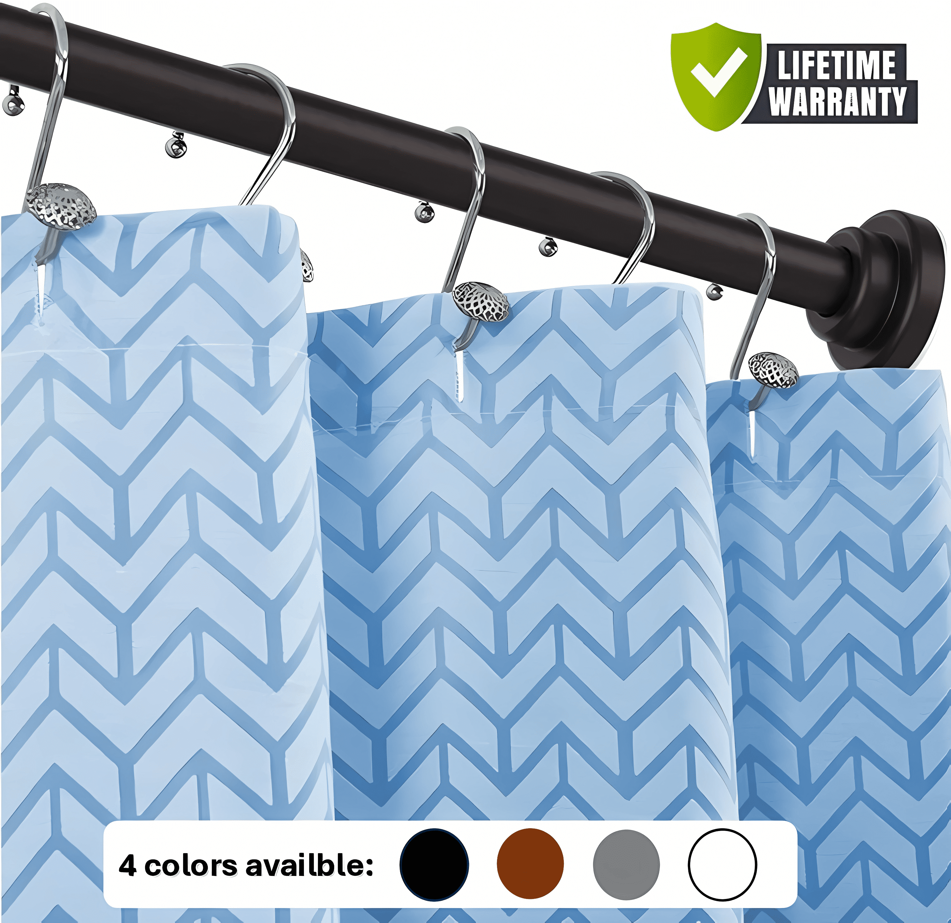 JDLiving Maxda Premium 43"- 72" Adjustable Rustproof Straight Tension Shower Curtain Rod- No Drill