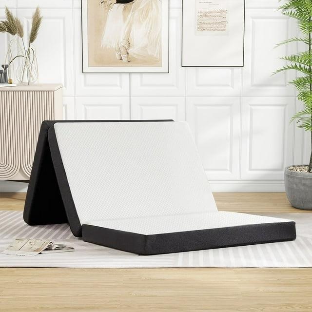 3-inch Twin XL Size Tri-Fold Memory Foam Mattress Topper with Removable Cover, Portable & Folding for Guest Bed, Camping, Travel and RV Use