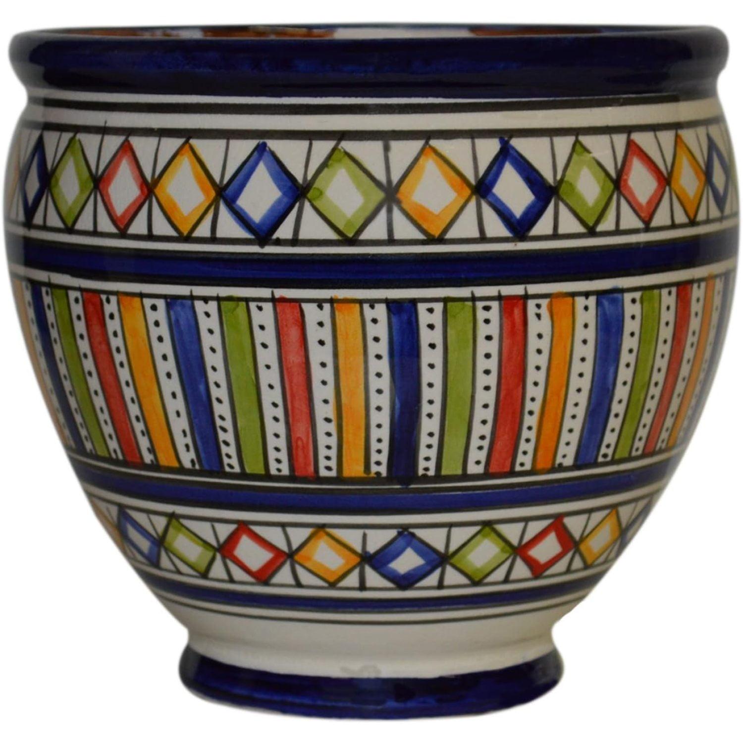 JGSP Flower Pot Moroccan Spanish Garden Drain Hole Ceramic Planter Handmade Multicolored