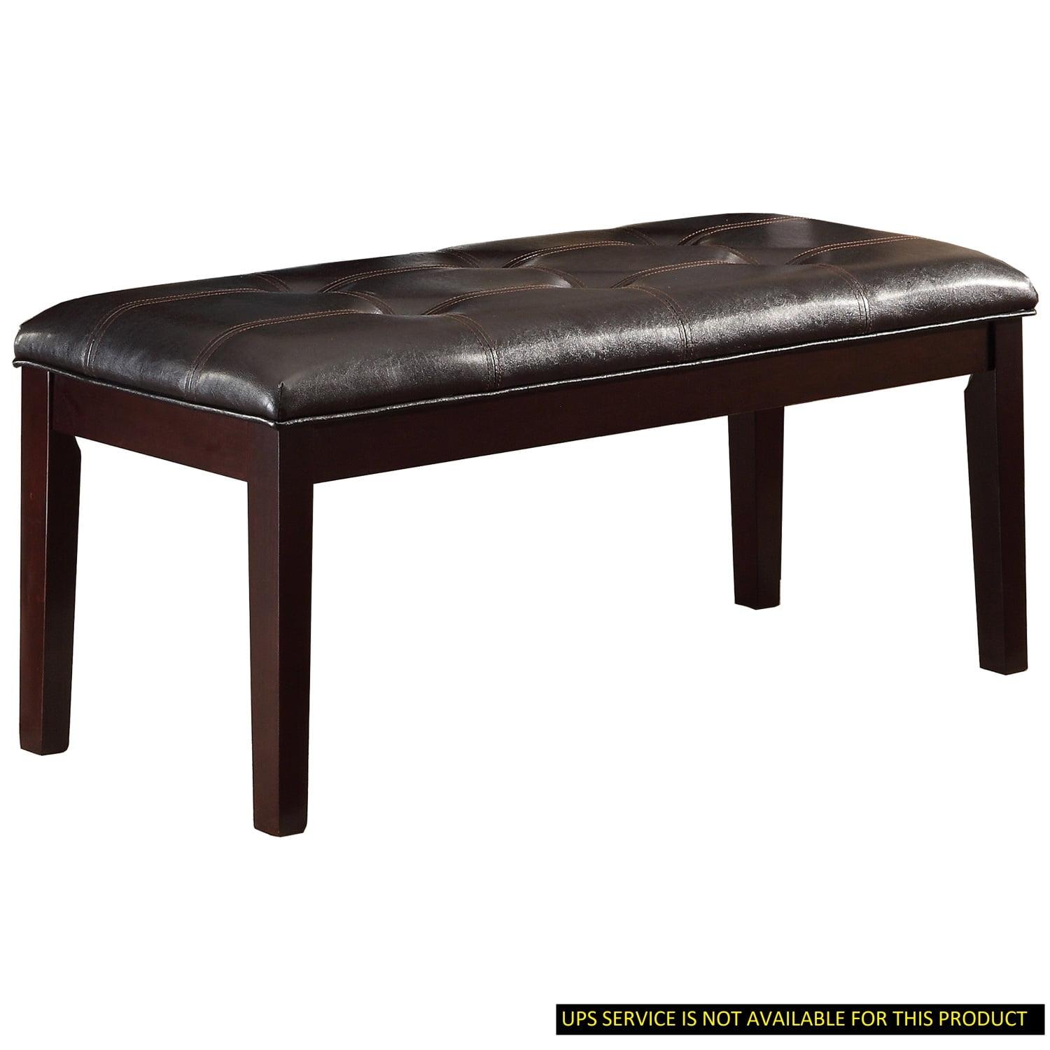 Espresso Brown Faux Leather Tufted 49" Wooden Bench