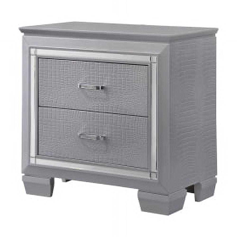 Lillian Textured Gray 2-Drawer Nightstand with Mirror Accents