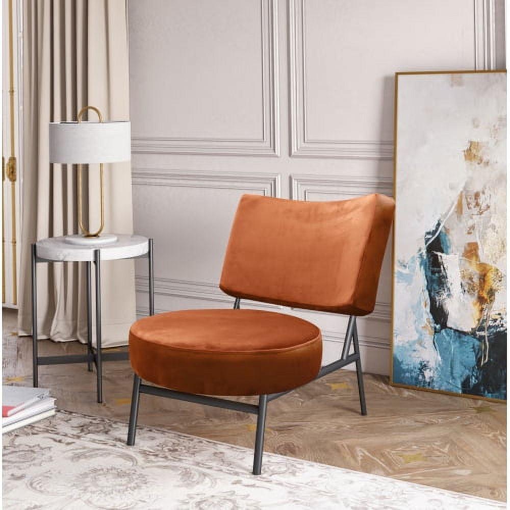 Sami 32.3" Orange Velvet and Black Metal Accent Chair