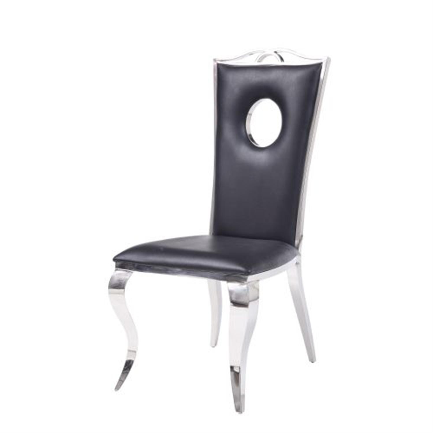 High Back Black Faux Leather and Stainless Steel Side Chair