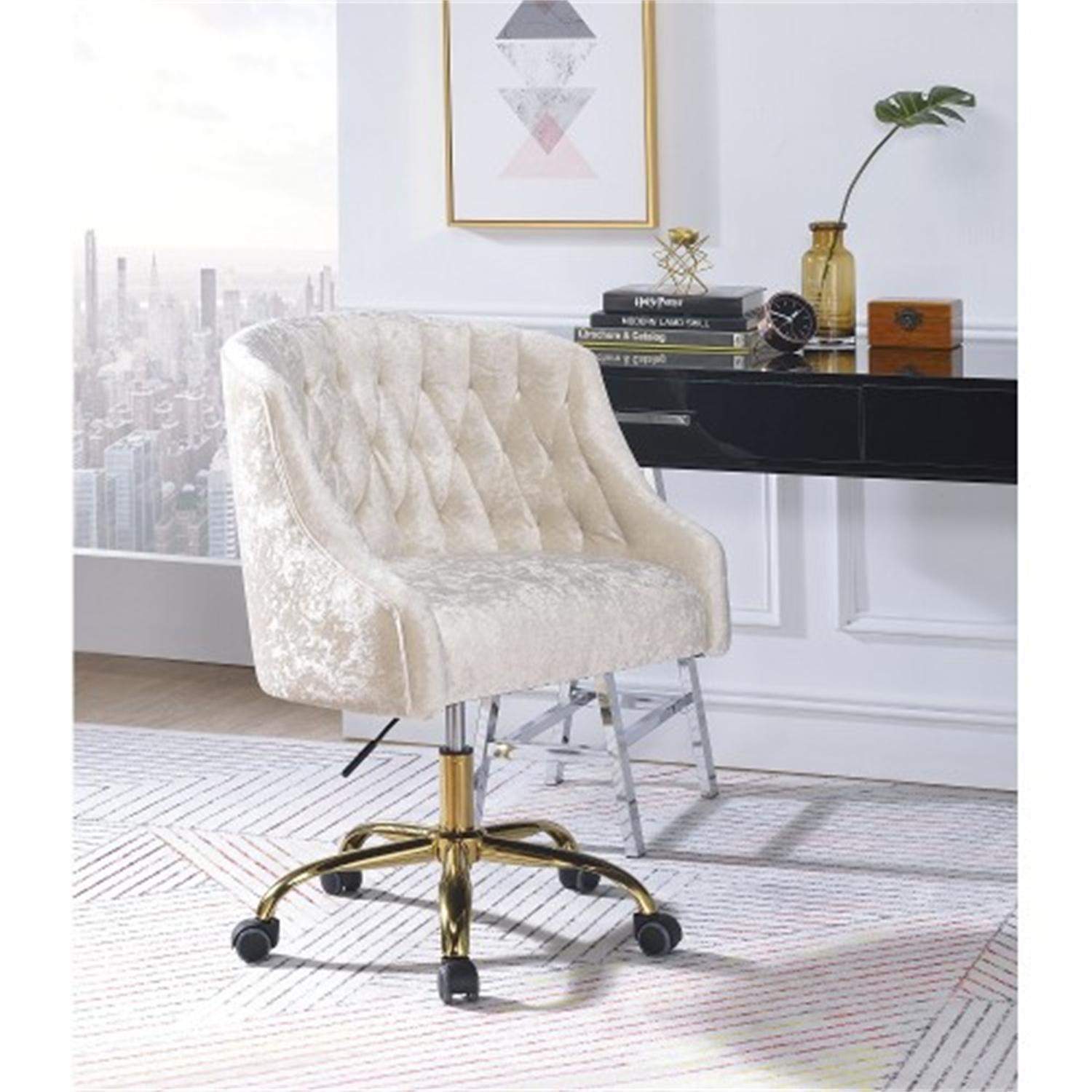 Vintage Cream Velvet Office Chair with Gold Base