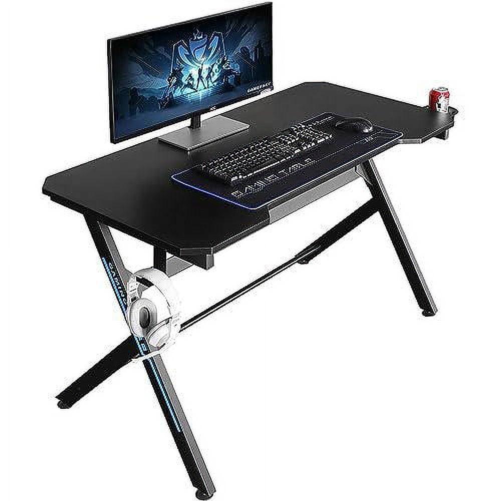 Black Wood Gaming Desk with Drawer and Cup Holder