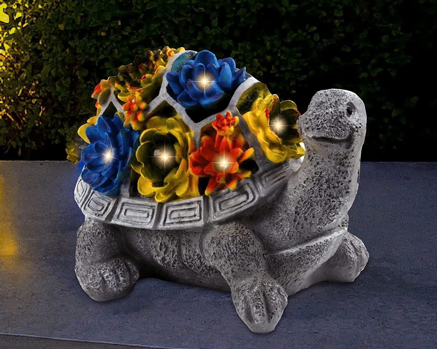 JLXTREME 7" Garden Decor Turtle Garden Statue, LED Lights