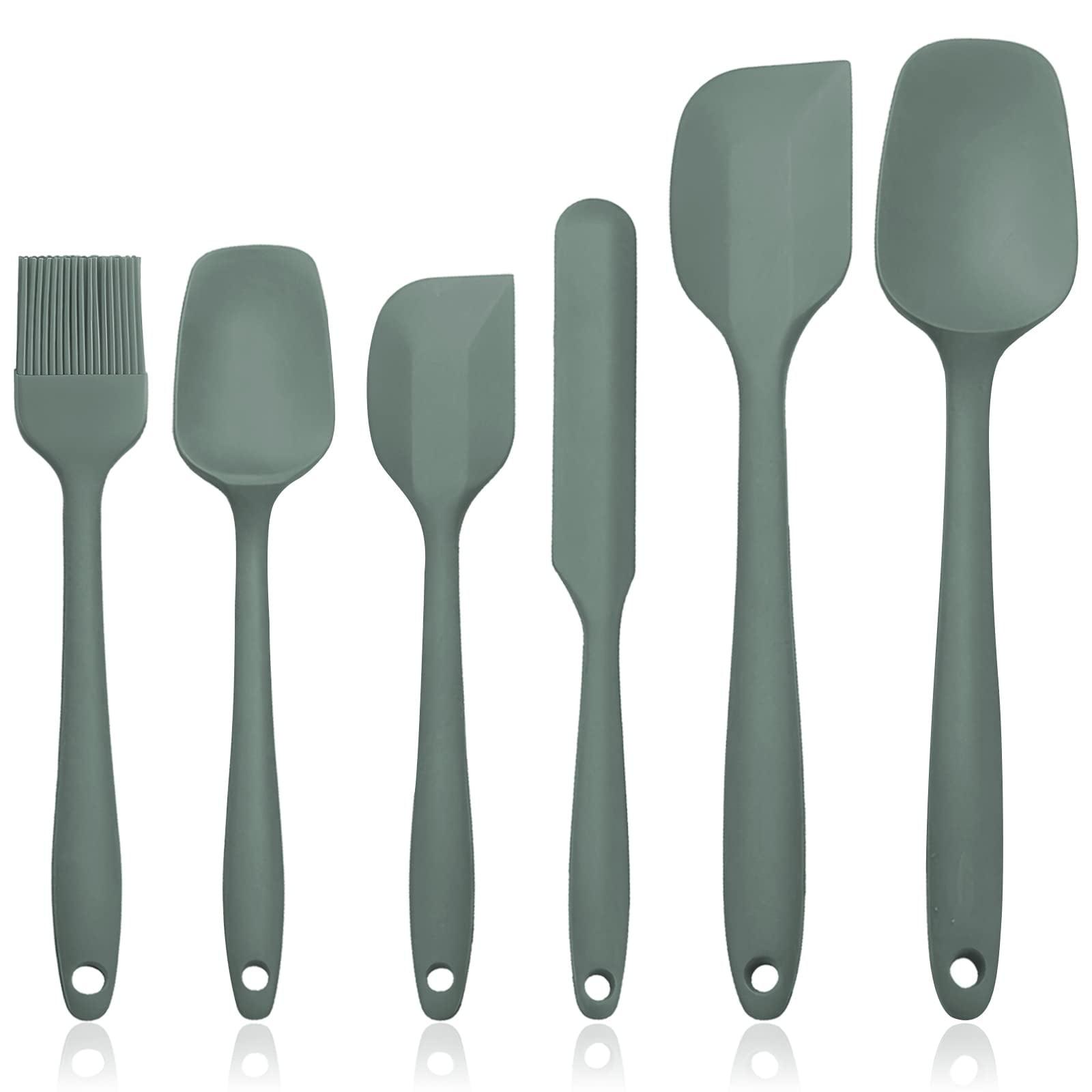 JLiup Silicone Spatula Set of 6, Rubber Spatulas Silicone Food Grade, Kitchen Utensils Set Heat Resistant Nonstick Easy to Clean Dishwasher Safe for Baking,Cooking,Mixing (Green) C49