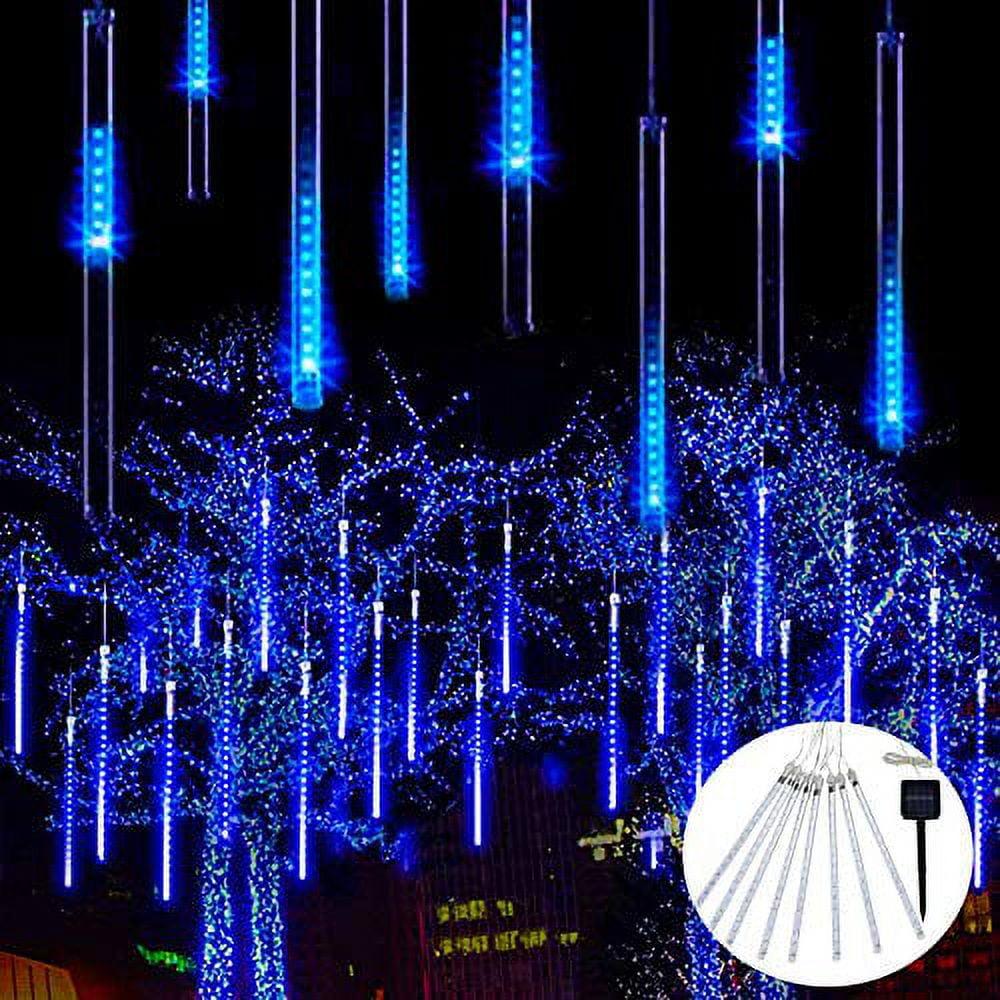 YZhouD 30cm 8-Tube 144 LED Warm White Solar Meteor Rain Lights - Falling Fairy String Lights for Xmas Tree, Wedding, Holiday Party Decor