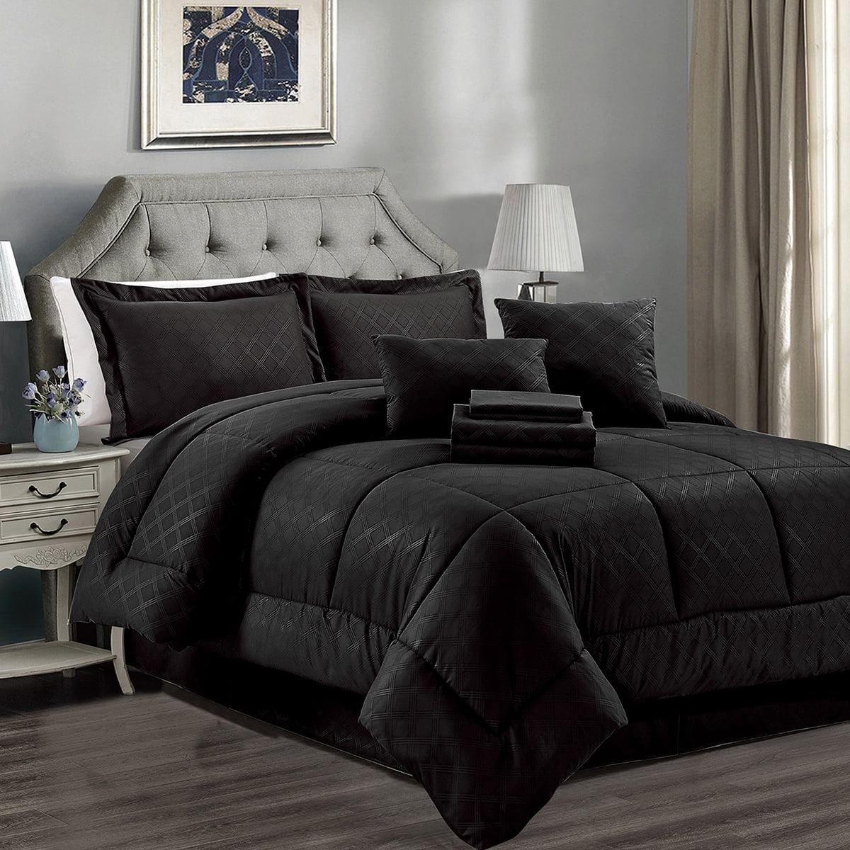 JML Black Queen Comforter Set - 10 Pieces Bedding Set Bed in a Bag with Comforters, Sheets, Bed Skirt, Decorative Pillows, Pillowcases & Shams