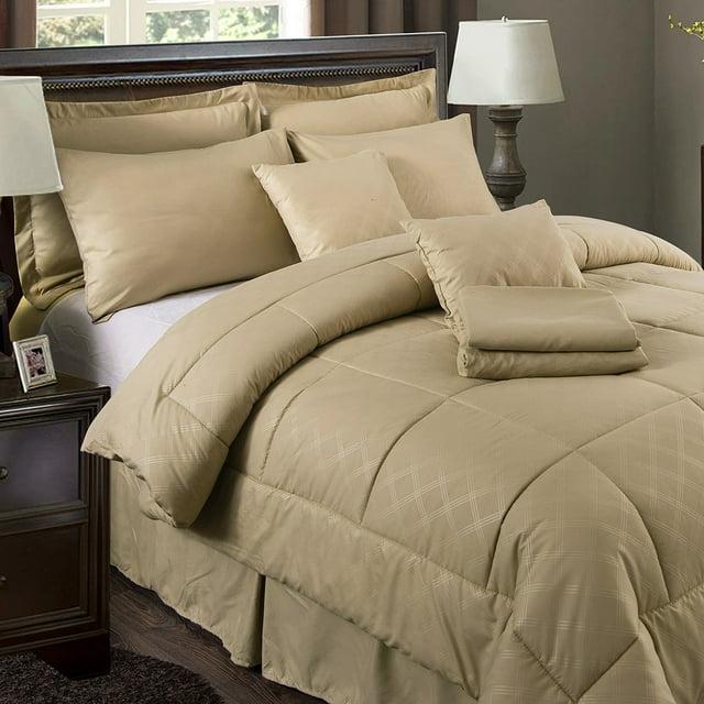 JML Taupe Twin Comforter Set - 10 Pieces Bedding Set Bed in a Bag with Comforters, Sheets, Bed Skirt, Decorative Pillows, Pillowcase & Sham