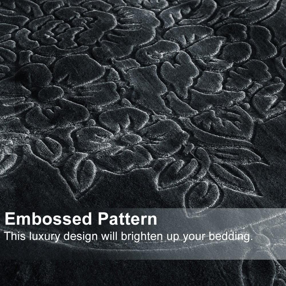 JML Luxury Embossed Floral Fleece Blanket Dark Grey Fleece Weighted