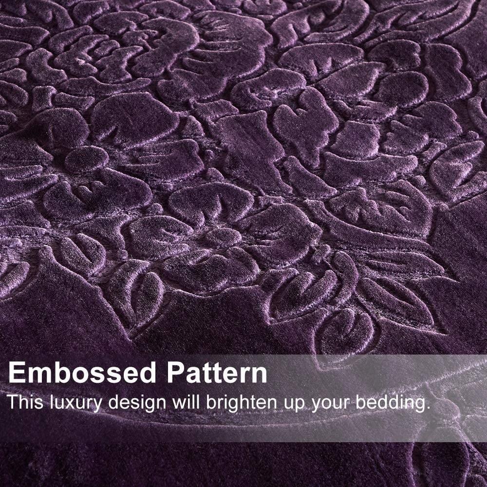 JML Luxury Embossed Floral Fleece Blanket Purple Fleece Weighted