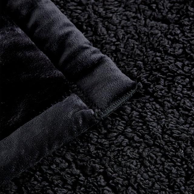 JML Ultra Plush Printed 3-piece Sherpa Borrego Comforter Set Black Floral Modern & Contemporary