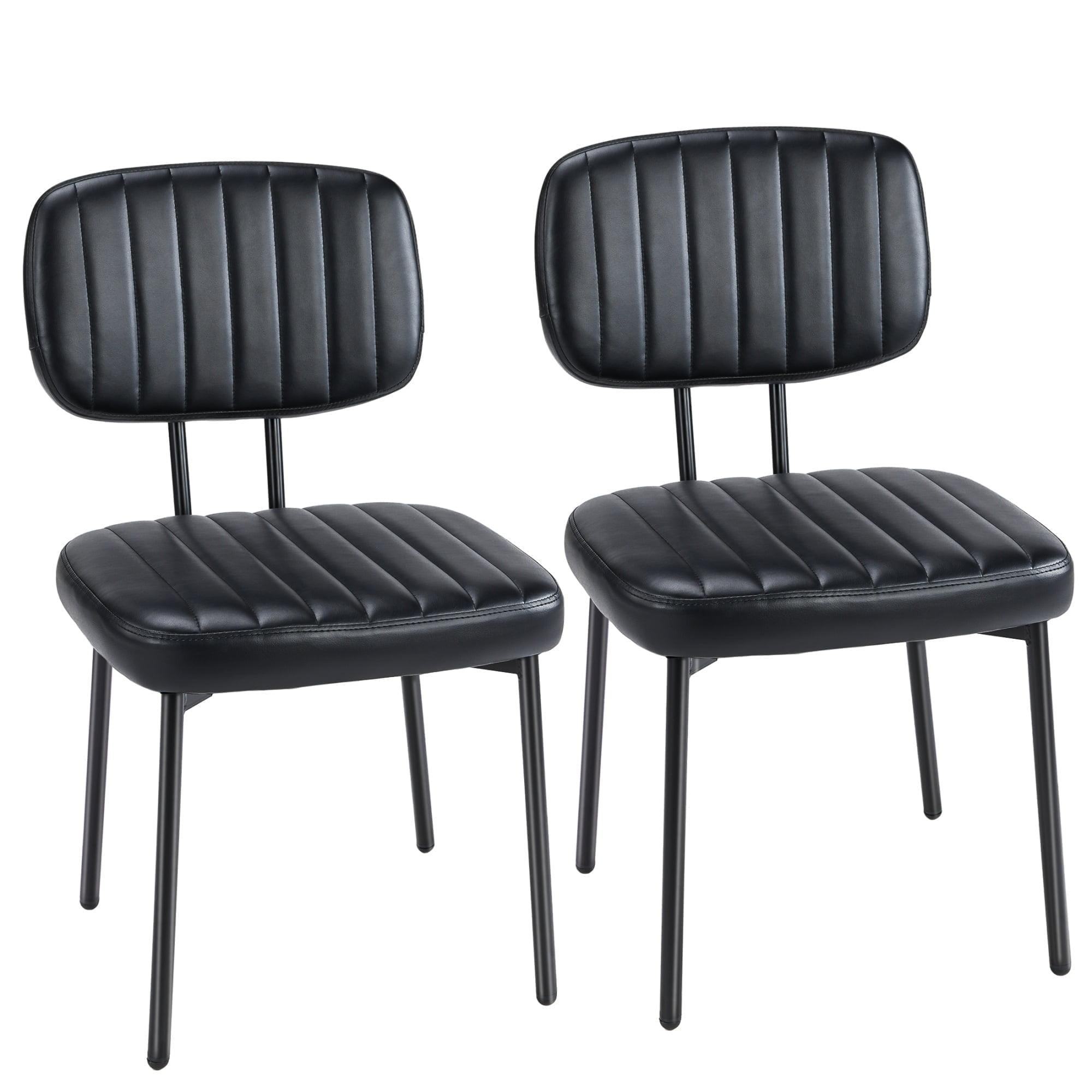 Black Faux Leather Upholstered Side Chairs with Metal Legs, Set of 2
