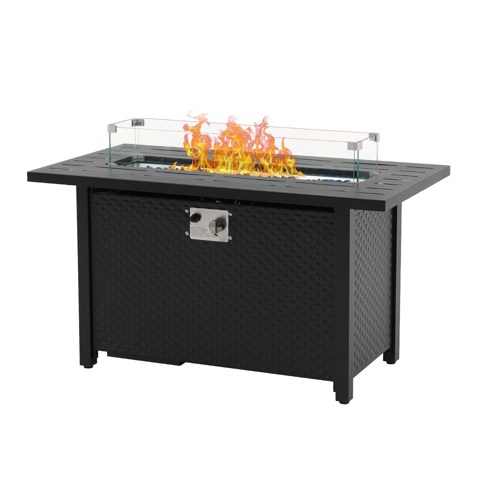 45'' Black and Gray Gas Fire Pit Table with Glass Guard