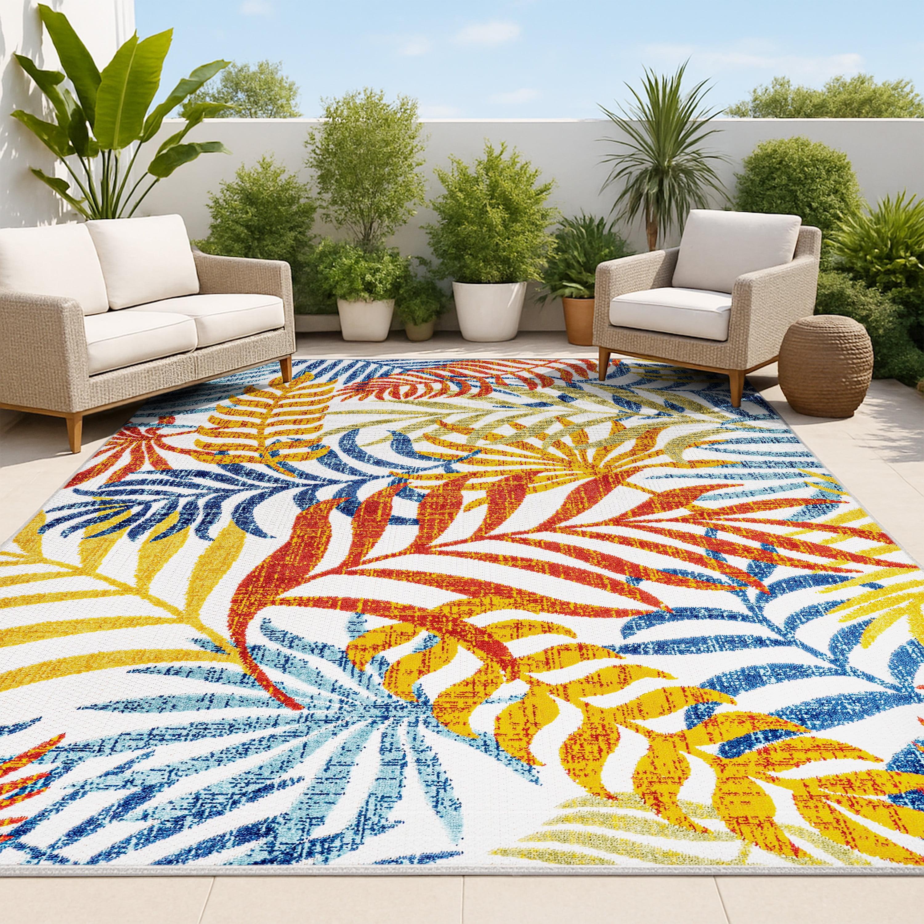 JONATHAN Y Tropics Palm Leaves Cream/Orange 9 ft. x 12 ft. Indoor/Outdoor Area Rug