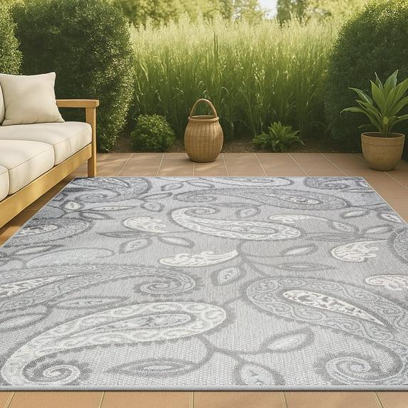 4'x6' Julien Paisley High-Low Indoor/Outdoor Area Rug, Light Gray - JONATHAN Y