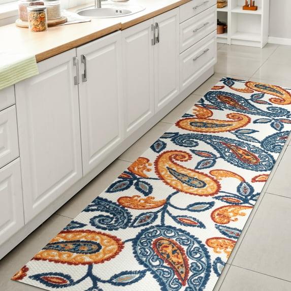 2'x8' Julien Paisley High-Low Indoor/Outdoor Area Rug, Orange/Blue - JONATHAN Y