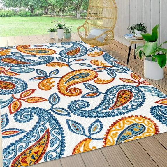 5'x8' Julien Paisley High-Low Indoor/Outdoor Area Rug, Orange/Blue - JONATHAN Y