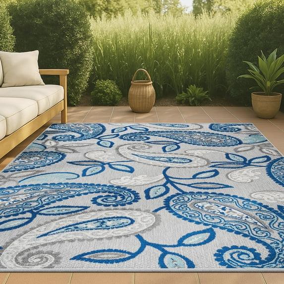 3'x5' Julien Paisley High-Low Indoor/Outdoor Area Rug, Blue/Light Gray - JONATHAN Y