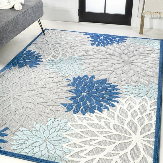 3'x5' Minori Floral Indoor/Outdoor Area Rug, Blue/Gray - JONATHAN Y