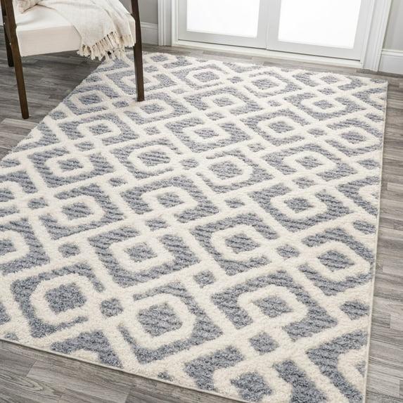 4' x 6' Astrid Retro Trellis High-Low Area Rug, Cream/Gray - JONATHAN Y