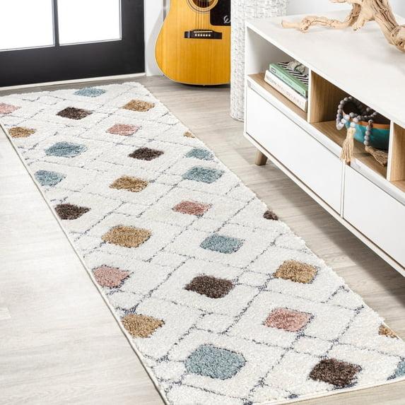 2' x 8' Astrid Retro Trellis High-Low Runner Rug, Multi/Cream - JONATHAN Y