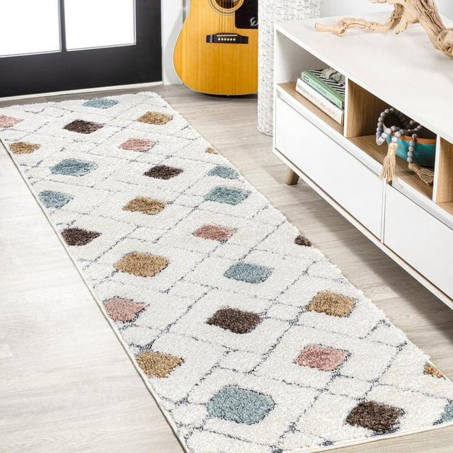 2' x 8' Astrid Retro Trellis High-Low Runner Rug, Multi/Cream - JONATHAN Y
