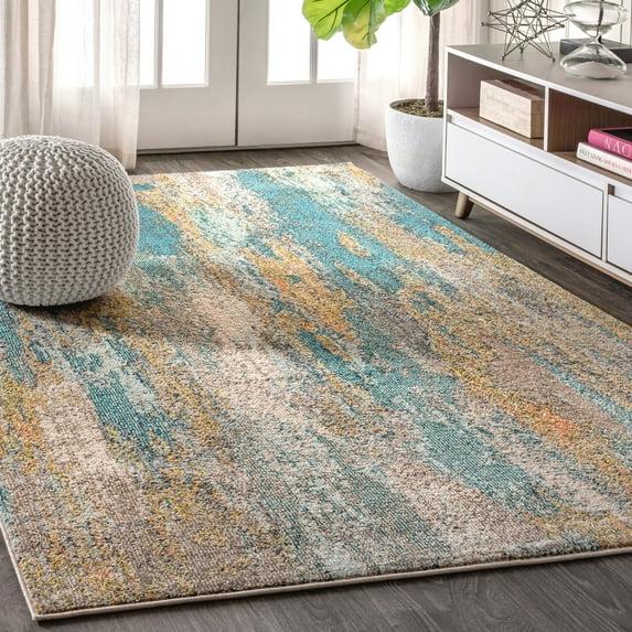 5'x8' Contemporary POP Modern Abstract Vintage Waterfall Area Rug, Blue/Brown/Orange - JONATHAN Y