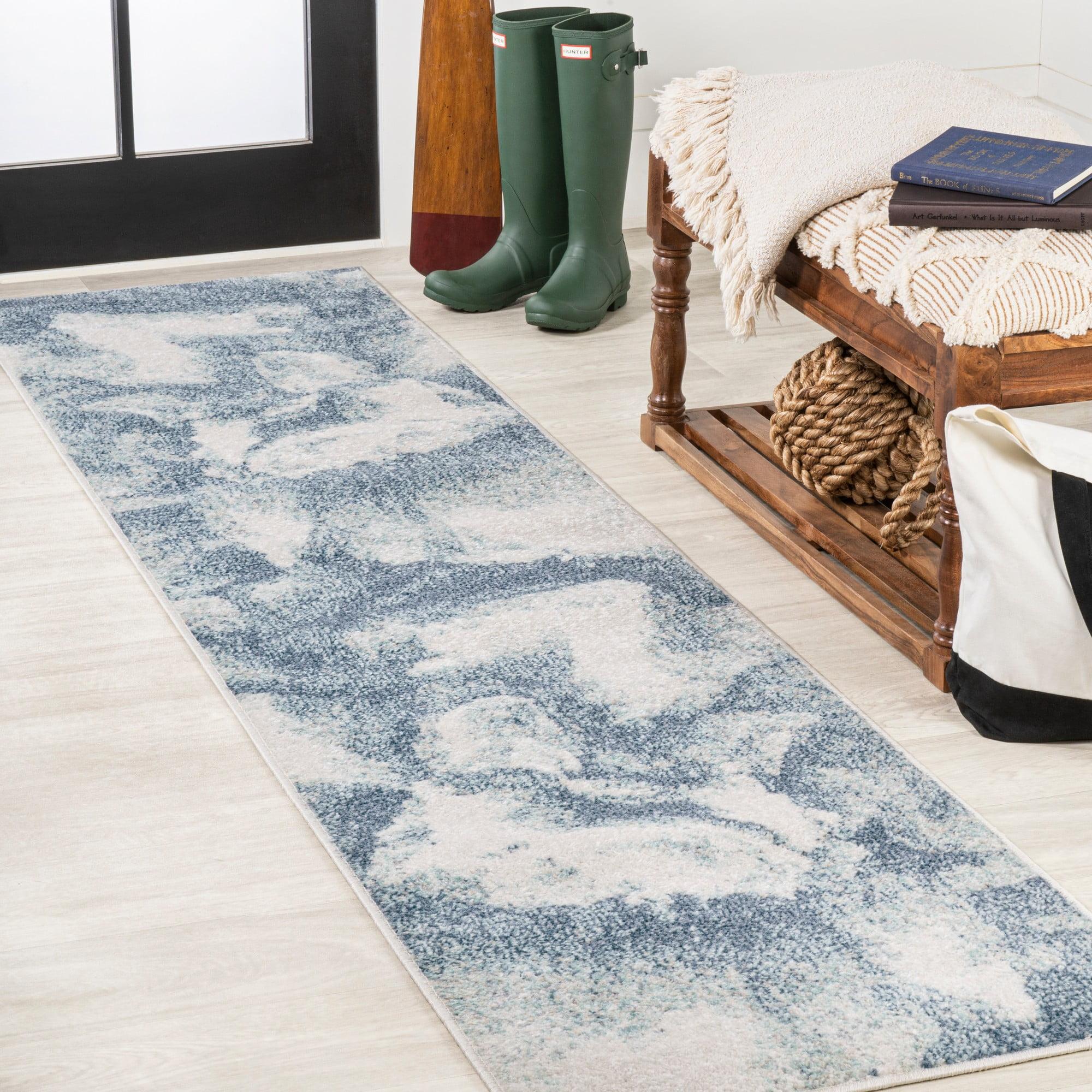 2' x 8' Petalo Abstract Two-Tone Modern Runner Rug, Blue/Cream - JONATHAN Y
