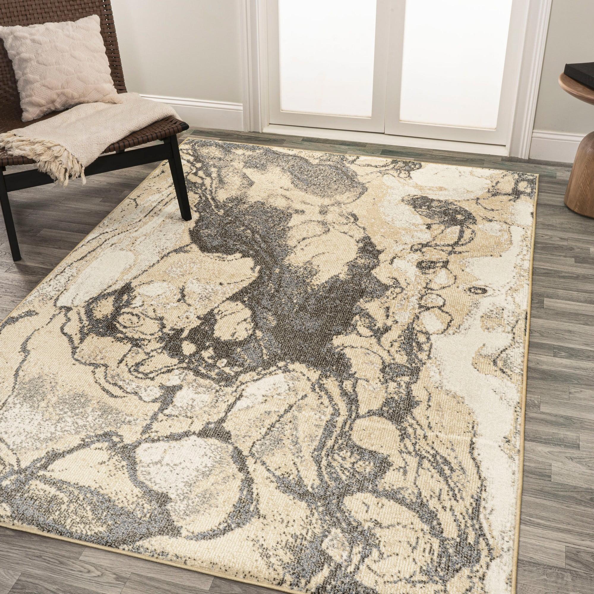 3' x 5' Marmo Abstract Marbled Modern Area Rug, Gold/Gray - JONATHAN Y