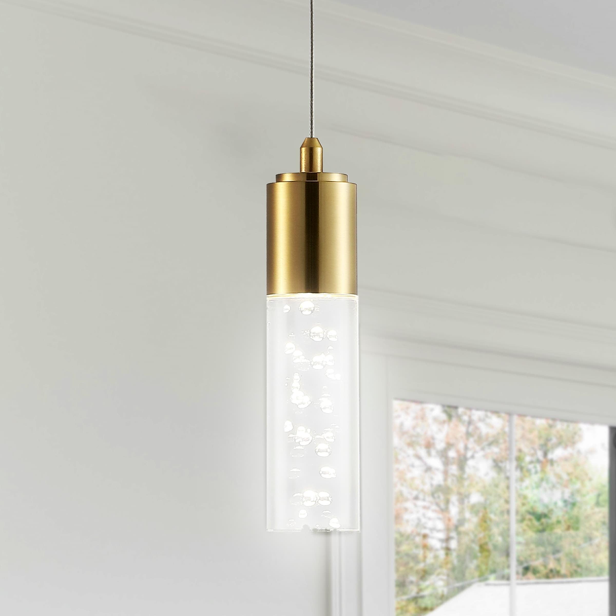 JONATHAN Y Cristal 1-Light Bubble Acrylic/Iron Modern Minimalist Integrated LED Pendant, by JONATHAN  Y - 1 Light Gold