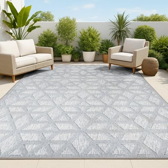 3'x5' Talaia Neutral Geometric Indoor/Outdoor Area Rug, Light Gray - JONATHAN Y