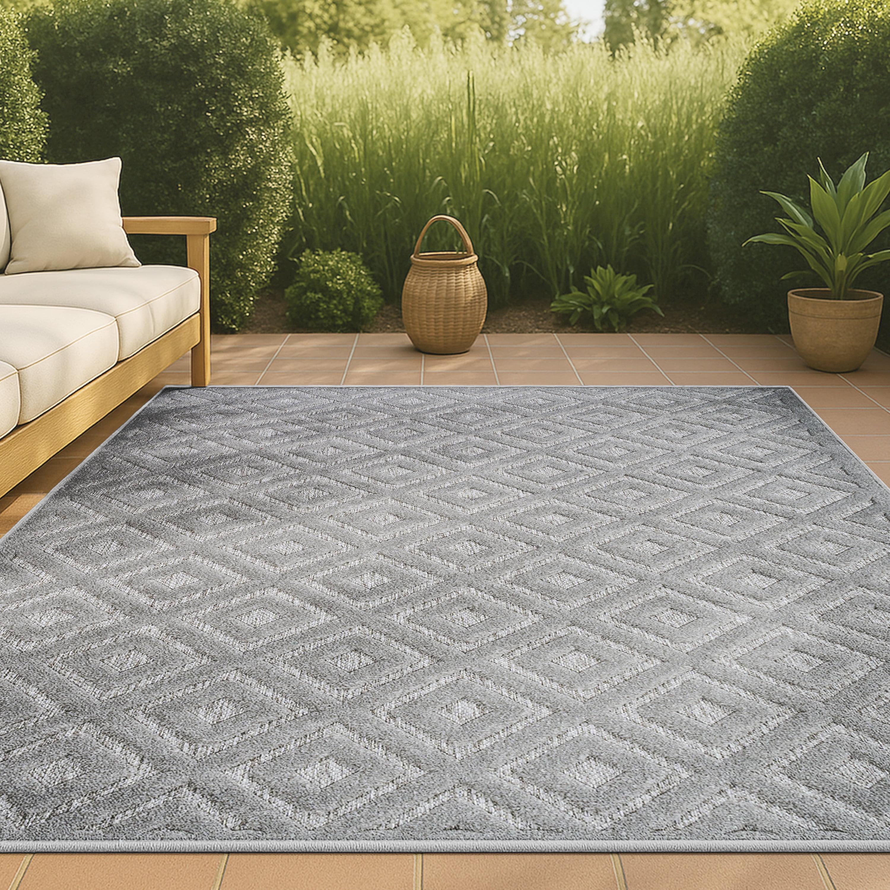 3'x5' Portmany Neutral Diamond Trellis Indoor/Outdoor Area Rug, Light Gray - JONATHAN Y