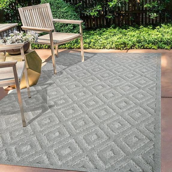 3'x5' Portmany Neutral Diamond Trellis Indoor/Outdoor Area Rug, Light Gray - JONATHAN Y