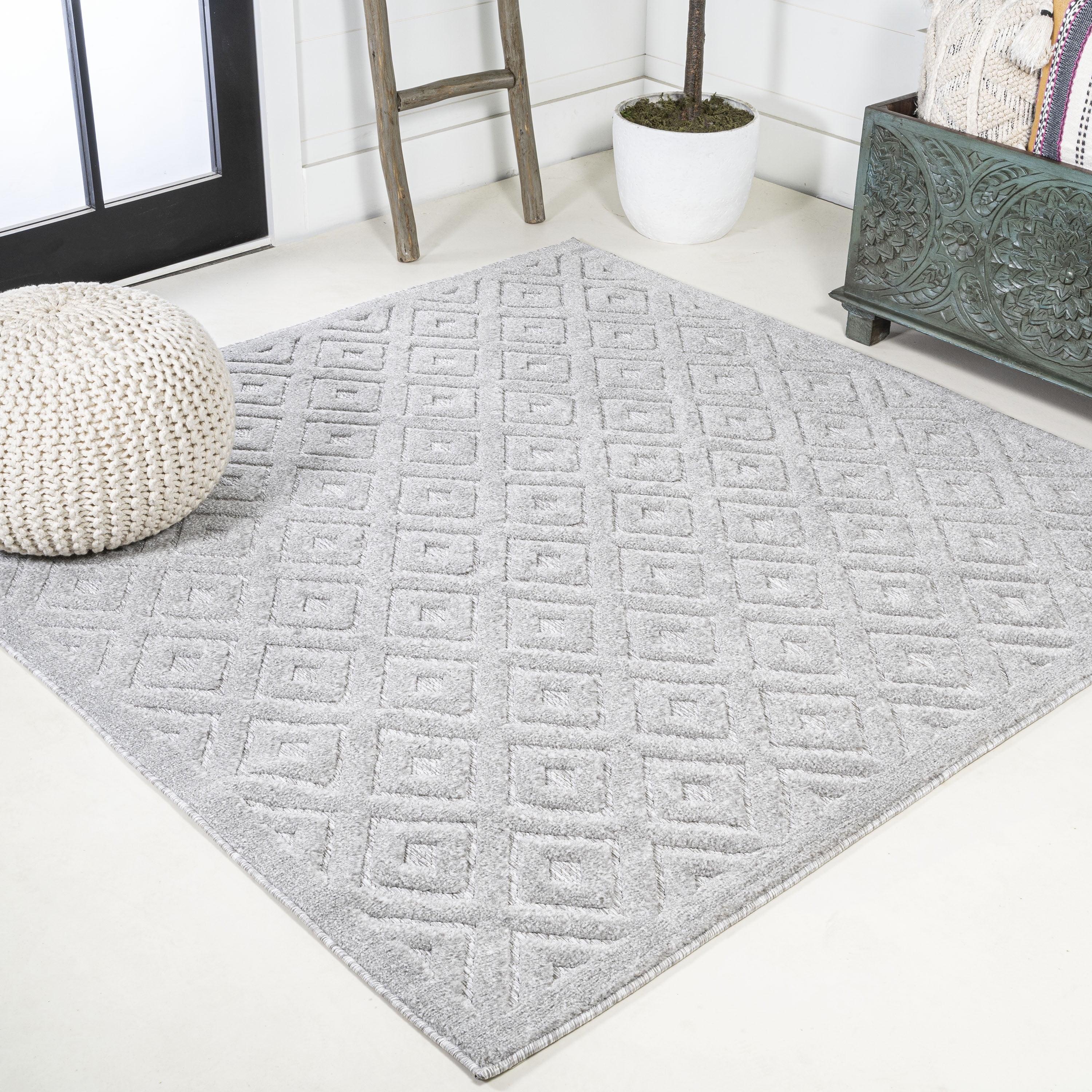 5' x 5' Portmany Neutral Diamond Trellis Indoor/Outdoor Area Rug, Light Gray - JONATHAN Y