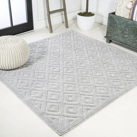 5' x 5' Portmany Neutral Diamond Trellis Indoor/Outdoor Area Rug, Light Gray - JONATHAN Y