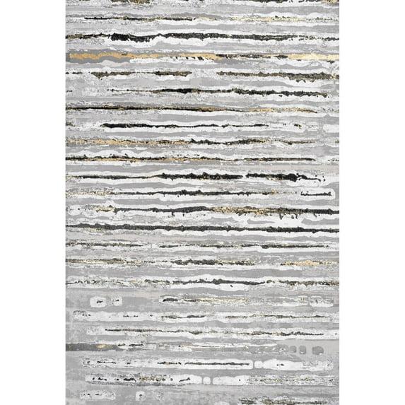 5'x8' Batten Modern Stripe Area Rug, Gray/Black - JONATHAN Y