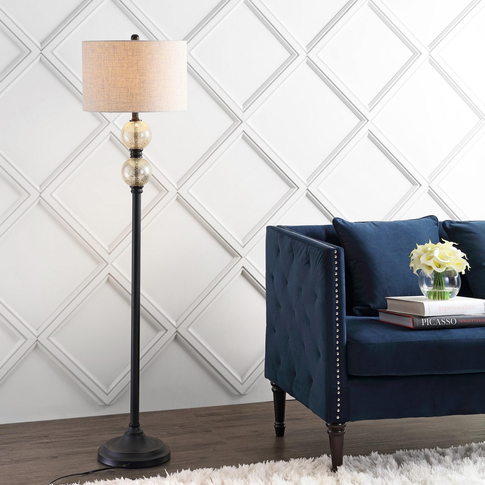 JONATHAN Y January 60" Glass/Metal LED Floor Lamp, Mercury Glass/Oil Rubbed Bronze