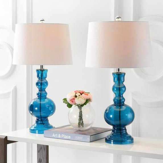JONATHAN Y JYL1061C-SET2 Genie 28.5" Glass LED Table Lamp, Contemporary, Transitional for living room, dinning room, bedroom, office Bulb Included, Night Blue (Set of 2)