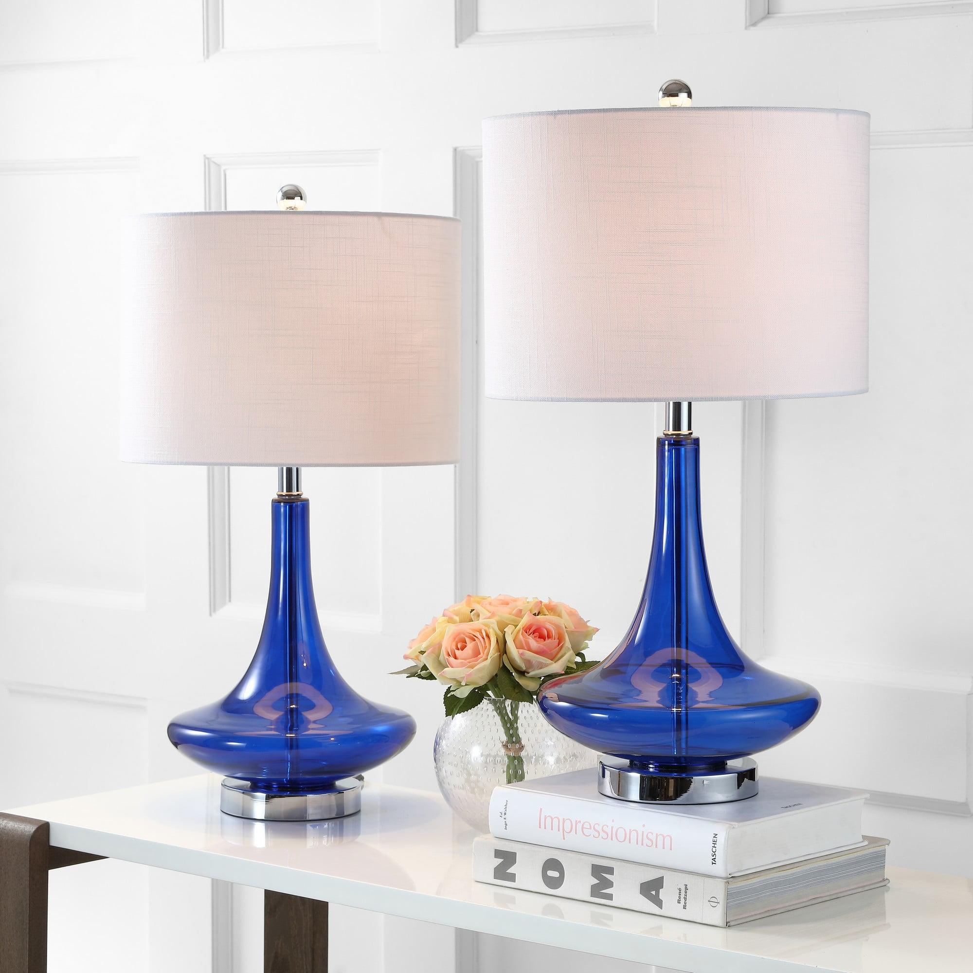 JONATHAN Y JYL1081D-SET2 Cecile 25.5" Glass Teardrop LED Table Lamp, Contemporary, Transitional for living room, dinning room, bedroom, office Bulb Included, Cobalt/Chrome (Set of 2)