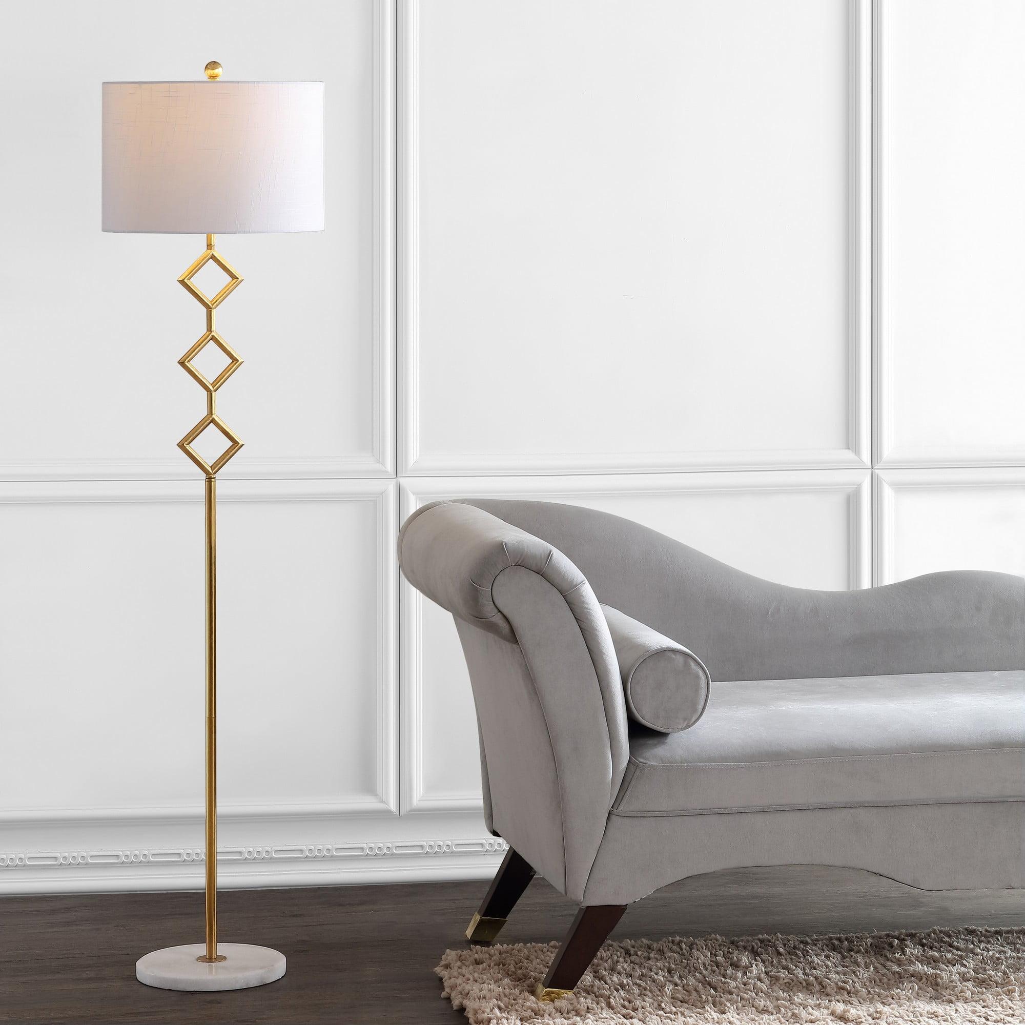JONATHAN Y Diamante 61.5" Modern Gilt Metal with Marble Based LED Floor Lamp, Gold/White, JYL1083A