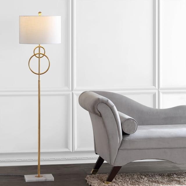 JONATHAN Y JYL1097A Haines 60" Modern Circle Marble/Metal LED Floor Lamp, Classic, Glam, Transitional for living room, dinning room, bedroom, office Bulb Included, Gold