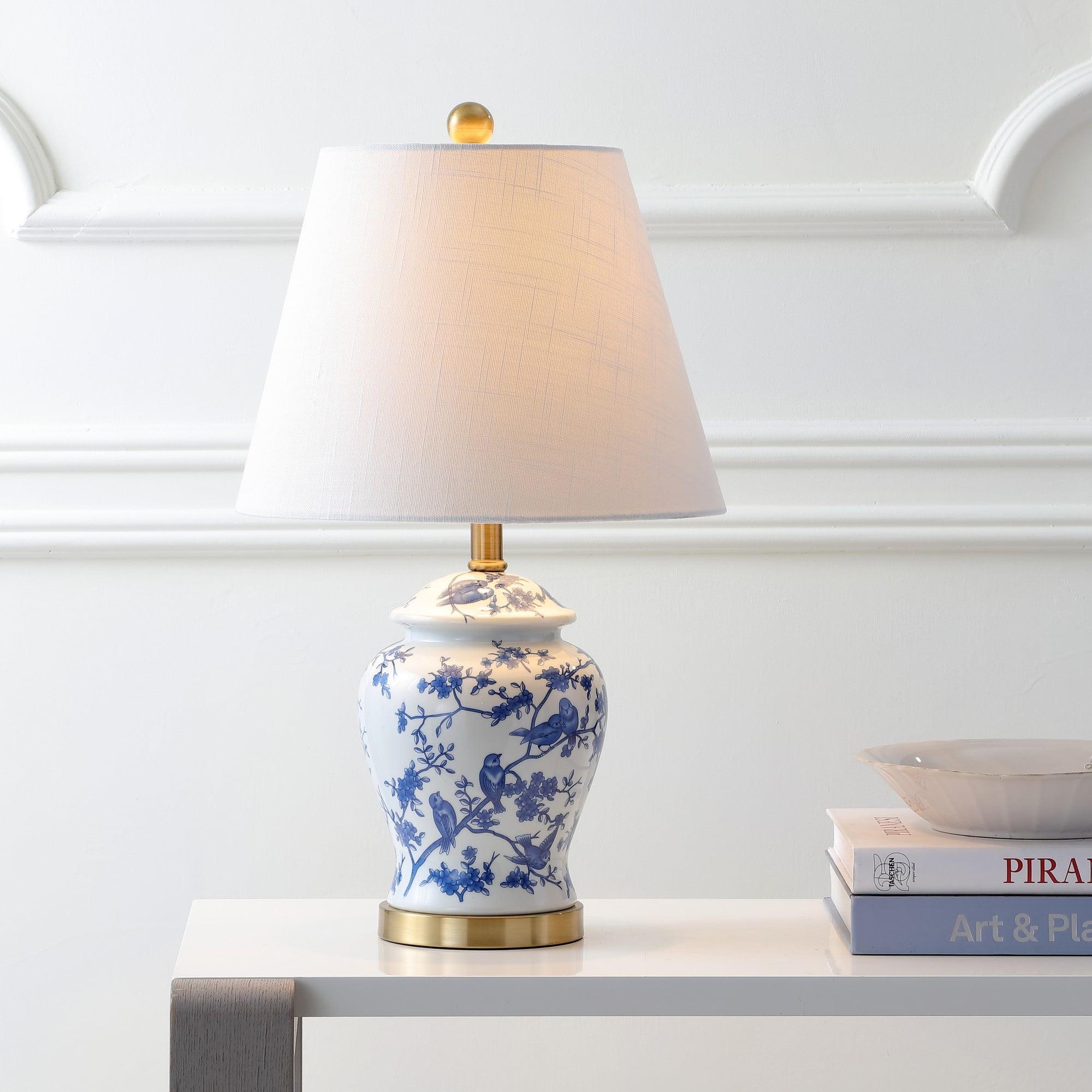 JONATHAN Y Penelope 22" French Country Cottage Ceramic/Iron Chinoiserie Ginger Jar LED Table Lamp, Navy/White