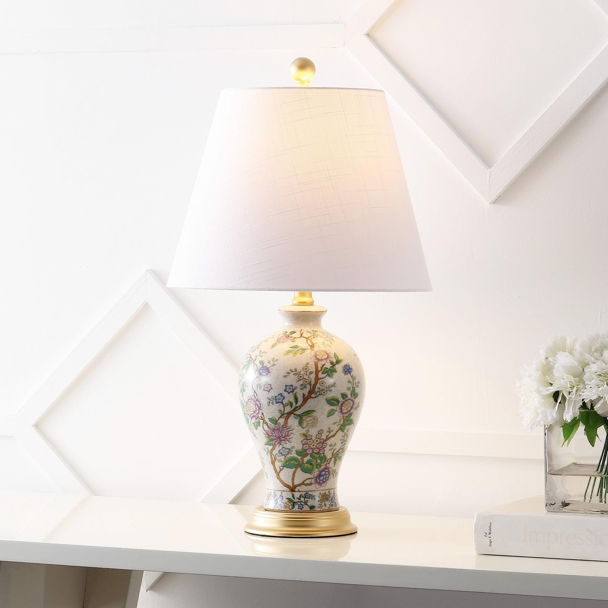 JONATHAN Y JYL3009A Grace 24" French Country Cottage Ceramic/Iron Floral Urn LED Table Lamp, Classic, Traditional, Transitional for living room, dinning room, bedroom Bulb Included, Multi/Gold