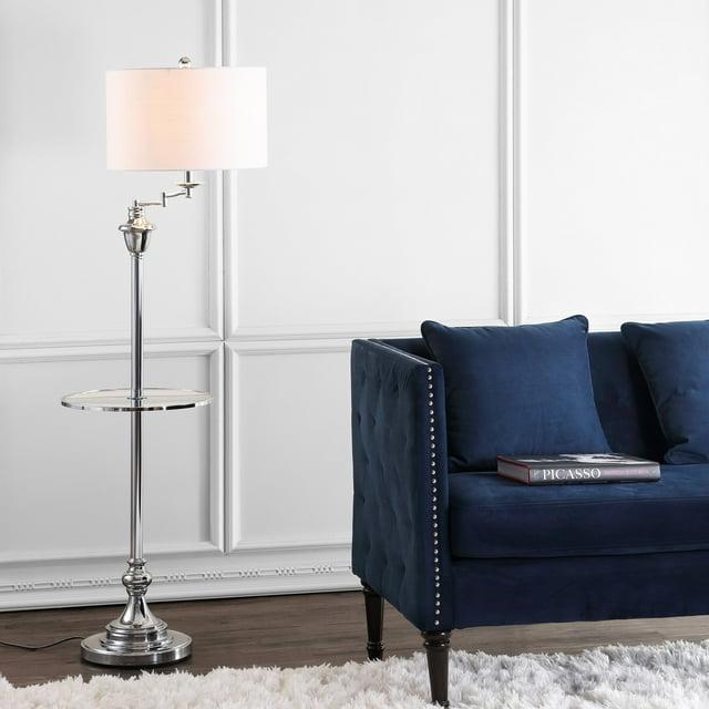 JONATHAN Y JYL3055B Cora 60" Metal/Glass LED Side Table and Floor Lamp, Contemporary, Transitional for living room, dinning room, bedroom, office Bulb Included, Chrome