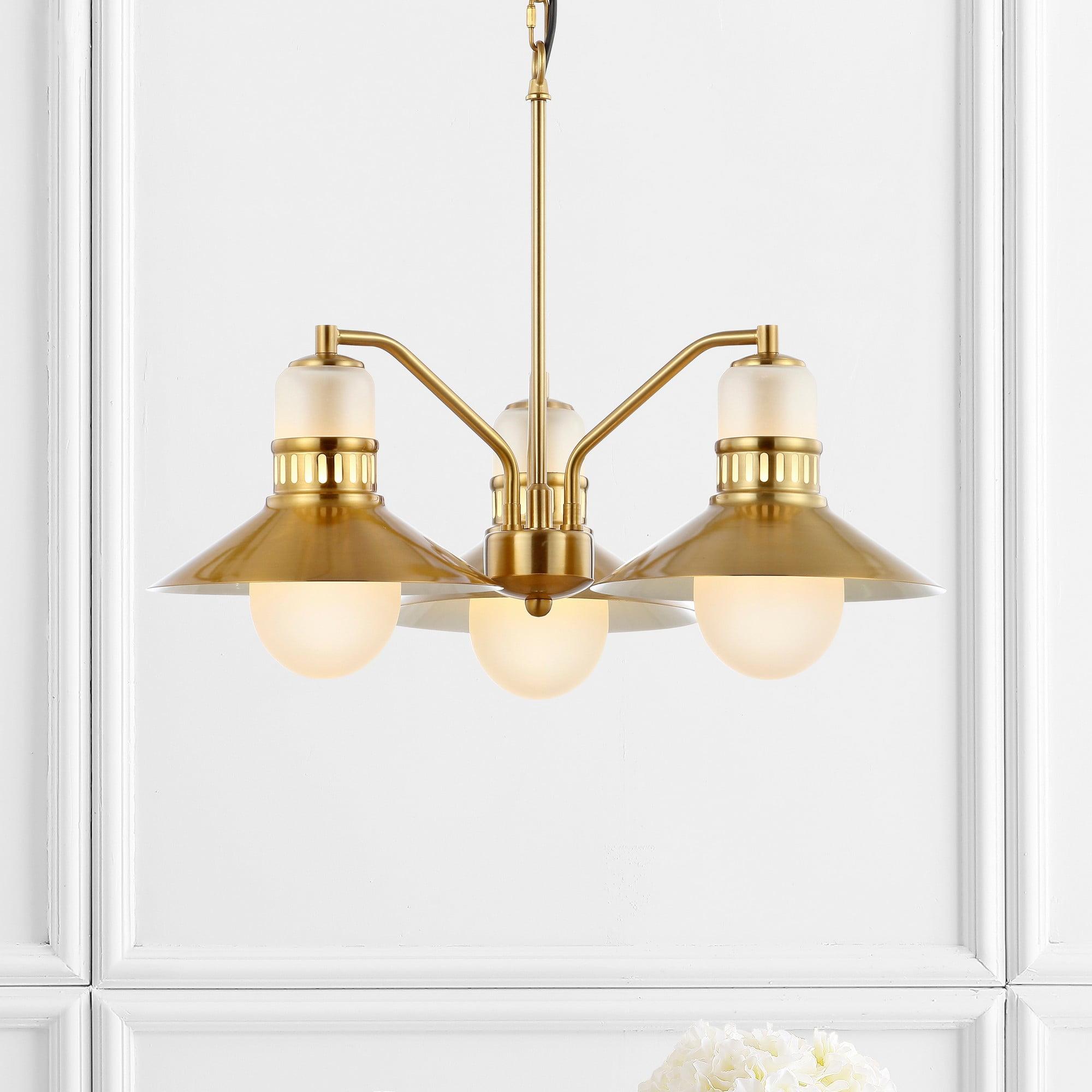 JONATHAN Y JYL6122A Colin 3-Light 22" Adjustable Iron/Glass Retro Hurricane LED Chandelier, Contemporary, Glam for living room, dinning room, bedroom, office Bulb Included, Brass Gold